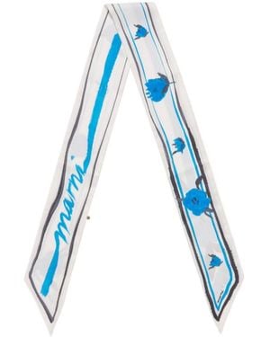 Marni Floral Striped Silk Bandeau - Blue