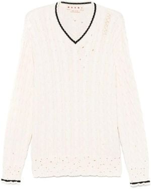 Marni V-Neck Knitted Jumper - White