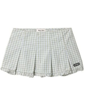 Miu Miu Pleated Check Miniskirt - Grey