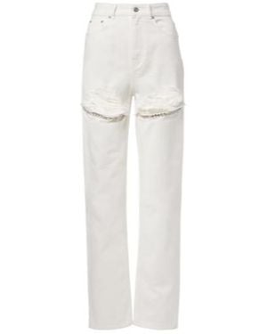 Area Distressed Embellished Wide-Leg Jeans - White