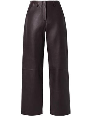 Theory Leather Straight Leg Pants - Blue
