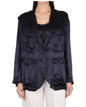 Aspesi High-Shine Finish Single-Breasted Blazer - Blue