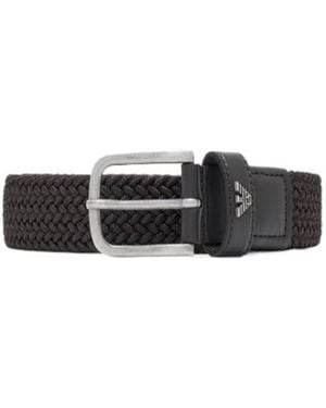Emporio Armani Woven Leather-Trim Belt - White
