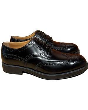 Tod's Perforted Almond Toe Lace-Up Derby Shoes - Black