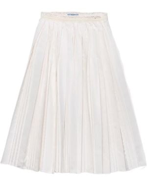 Prada Pleated Silk Faille Skirt - White