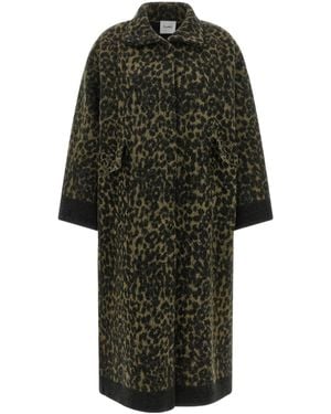 Nude Animal Print Long Coat - Green