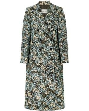 Dries Van Noten Double-Breasted Floral-Jacquard Coat - Green
