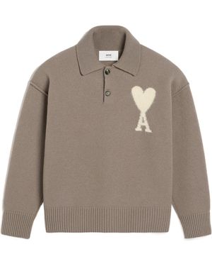 Ami Paris Ami De Coeur Polo Sweater - Gray