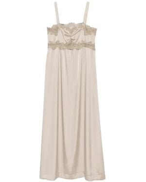 P.A.R.O.S.H. Lace Long Maxi Dress - Natural