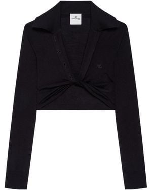 Courreges Courrèges V-Neck Cropped Polo Jumper - Black