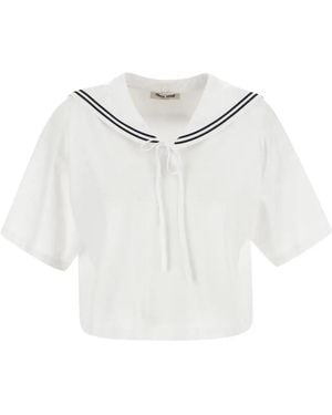 Miu Miu Embroidered Cotton T-Shirt - White