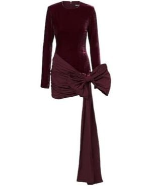 ROTATE BIRGER CHRISTENSEN Bow-Detail Ruched Velvet Minidress - Red