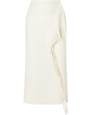 Lanvin Fringed Wool-Blend Midi Skirt - White