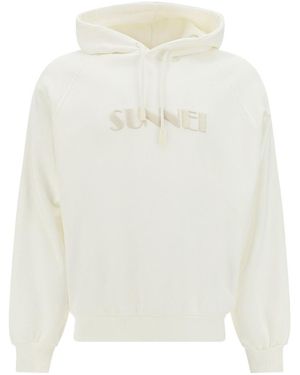 Sunnei Logo Embroidered Drawstring Hoodie - White