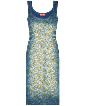 DIESEL Floral Ribbed Knitted Dress - Blue