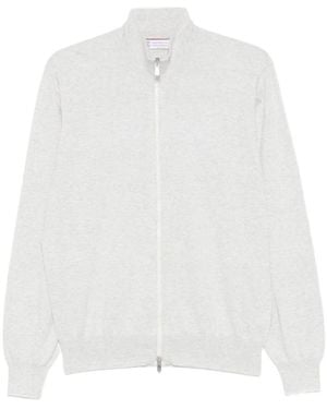 Brunello Cucinelli Zip-Front Cotton Cardigan - White