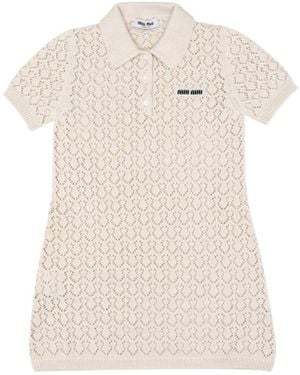 Miu Miu Openwork Short-Sleeved Polo Dress - White