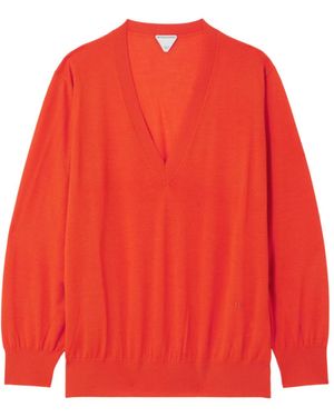 Bottega Veneta V-Neck Fine Knit Jumper - Red