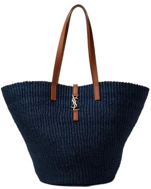 Saint Laurent Logo Plaque Tote Bag - Blue