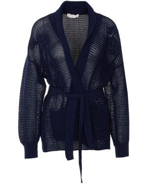 Twinset Belted Open-Knit Cardigan - Blue