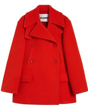 Jil Sander Wool Chevron Coat - Red