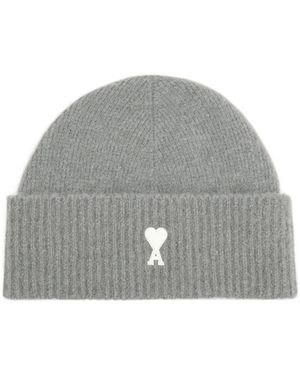 Ami Paris Logo Embroidered Knitted Beanie - Grey