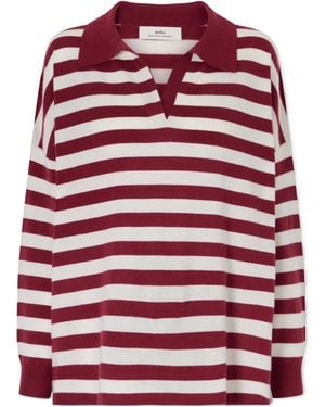 arch4 Victoria Striped Cashmere Polo Collar Sweater - Red