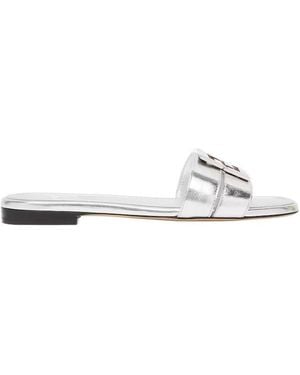 Fendi Ffold Logo Plaque Metallic Sandals - White