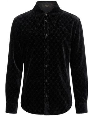 Gucci Gg Stretch Devoré Velvet Shirt - Black