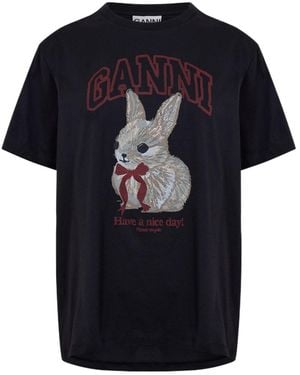 Ganni Logo Crew Neck T-Shirt - Black
