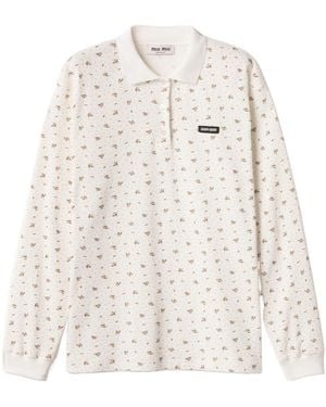 Miu Miu Floral-Print Long-Sleeve Polo Shirt - White