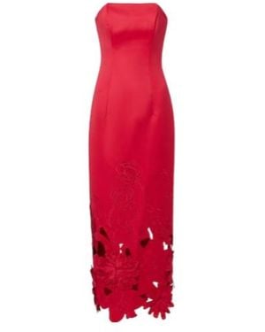 Leo Rayna Floral-Appliqué Maxi Dress - Red