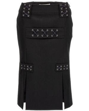Alessandra Rich High Waisted Slit Detailed Skirt - Black