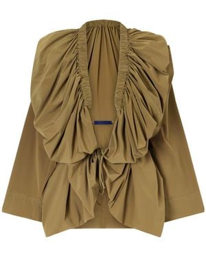Sharon Wauchob Sata Draped Gathered Silk-Blend Wrap Blouse - Green