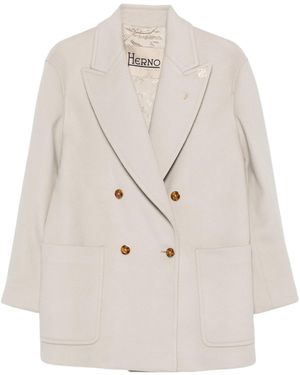 Herno Double-Breasted Peak-Lapel Coat - White