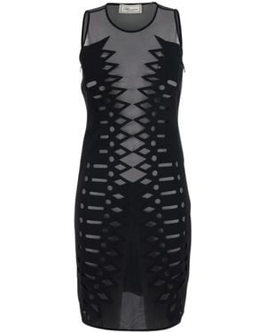 Blumarine Sleeveless Dress With Round Neck And All-Over Embroidery - Black