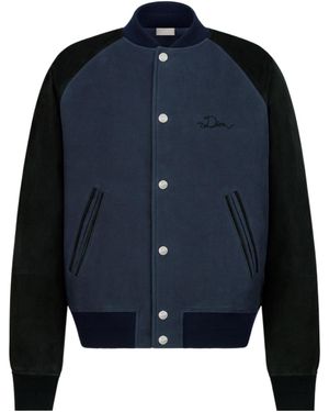 Dior Ribbon University Cotton And Suede Bomber - Blue