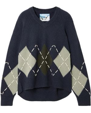 arch4 Sloane Embroidered Argyle Cashmere Sweater - Blue