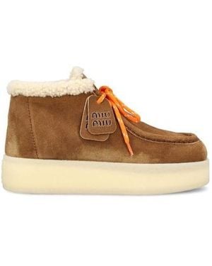 Miu Miu Logo Short Boots - Brown