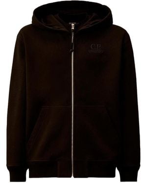 C.P. Company Diagonal Raised Fleece Crewneck Logo Sweatshirt - Black