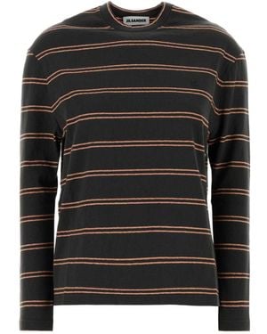 Jil Sander Striped Long-Sleeved T-Shirt - Black
