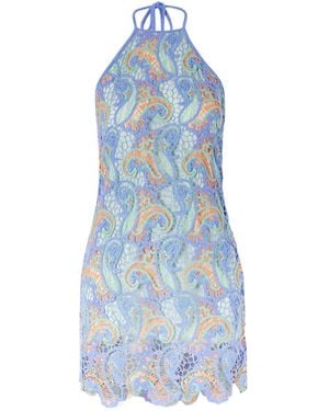 Etro Crocheted Halterneck Mini Dress - Blue
