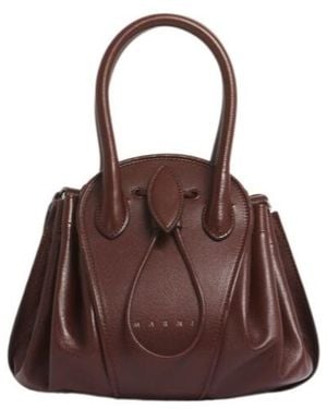 Marni Logo Stamped Tulipea Small Handbag - Brown