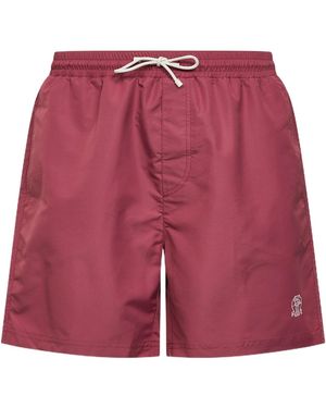 Brunello Cucinelli Logo Detailed Drawstring Swim Shorts - Red