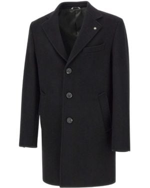 Manuel Ritz Notched Lapel Wool Coat - Black
