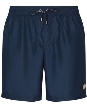 Dolce & Gabbana Logo-Plaque Swim Shorts - Blue
