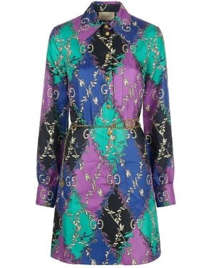 Gucci Gg Rhombus Ramage Shirt Dress - Blue