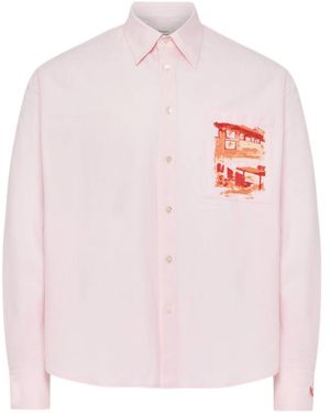 JW Anderson Jw Anderson Buttoned Scene-Embroidered Shirt - Pink