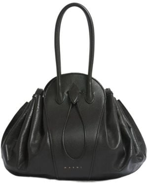 Marni Logo Stamped Tulipea Large Handbag - Black