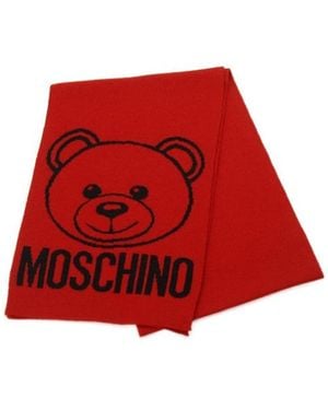 Moschino Teddy Bear Intarsia-Logo Scarf - Red